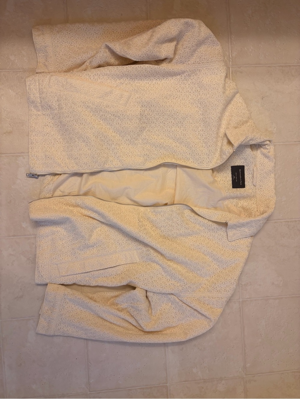 Abercrombie & Fitch Cream Textured Zip-Up Sweater Jacket